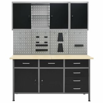 Werkbank met vier wandpanelen en twee kasten