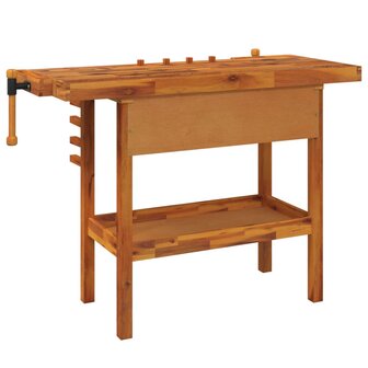 Werkbank met lade en bankschroeven 124x52x83 cm acaciahout
