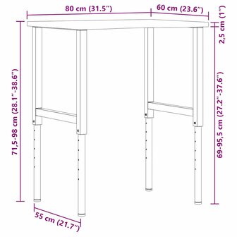Werkbank 80x60x(71,5-98) cm massief eikenhout