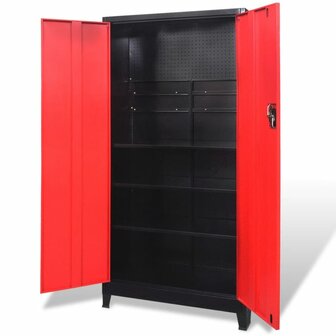 Gereedschapskast met 2 deuren 90x40x180 cm staal zwart en rood
