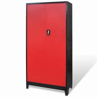 Gereedschapskast met 2 deuren 90x40x180 cm staal zwart en rood