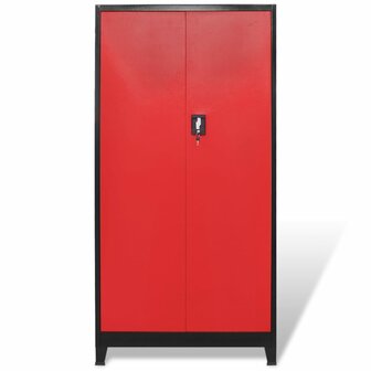 Gereedschapskast met 2 deuren 90x40x180 cm staal zwart en rood