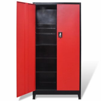 Gereedschapskast met 2 deuren 90x40x180 cm staal zwart en rood