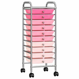 Opbergtrolley met 10 lades mobiel kunststof ombre roze