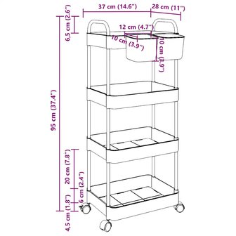 Opbergtrolley 4-laags 37x28x95 cm acryl transparant