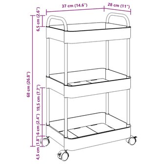 Opbergtrolley 3-laags 37x28x68 cm acryl transparant
