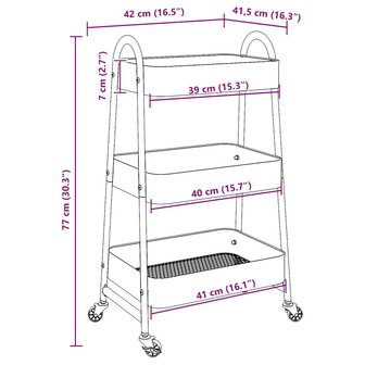 Opbergtrolley 3-laags 42x41,5x77 cm staal wit
