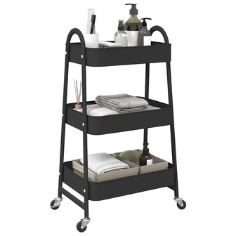 Opbergtrolley 3-laags 42x41,5x77 cm staal zwart