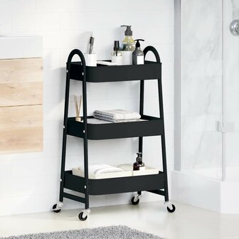 Opbergtrolley 3-laags 42x41,5x77 cm staal zwart