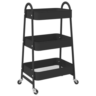 Opbergtrolley 3-laags 42x41,5x77 cm staal zwart