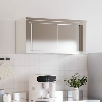 Keukenwandkast met schuifdeuren roestvrijstaal