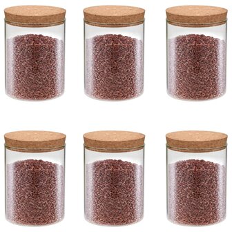 Opbergpotten met kurken deksel 6 st 650 ml glas