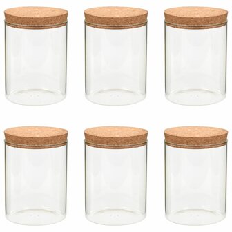 Opbergpotten met kurken deksel 6 st 650 ml glas