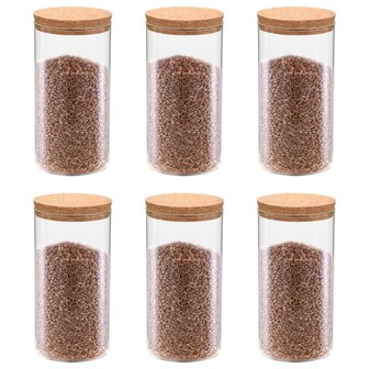 Opbergpotten met kurken deksel 6 st 1100 ml glas