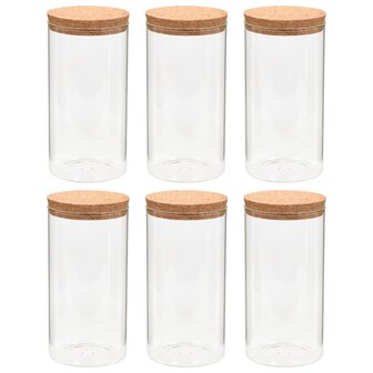 Opbergpotten met kurken deksel 6 st 1100 ml glas