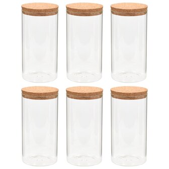 Opbergpotten met kurken deksel 6 st 1400 ml glas