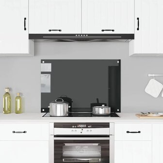Spatscherm keuken 90x60 cm gehard glas zwart