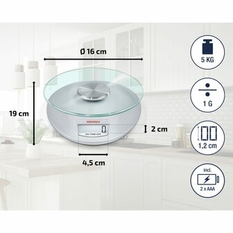 Keukenweegschaal Roma digitaal 5 kg zilverkleurig