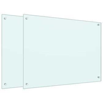 Spatschermen keuken 2 st 80x60 cm gehard glas wit