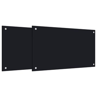 Spatschermen keuken 2 st 70x50 cm gehard glas zwart