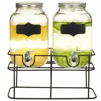 Drankdispensers 2 st met standaard 2 x 4 L glas