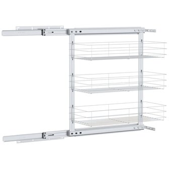Draadmand keuken uittrekbaar 3-laags 47x25x56 cm zilverkleurig