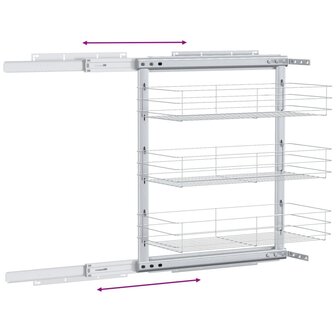 Draadmand keuken uittrekbaar 3-laags 47x25x56 cm zilverkleurig