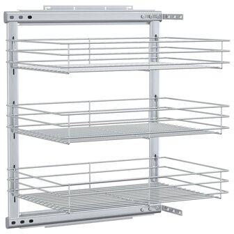 Draadmand keuken uittrekbaar 3-laags 47x35x56 cm zilverkleurig