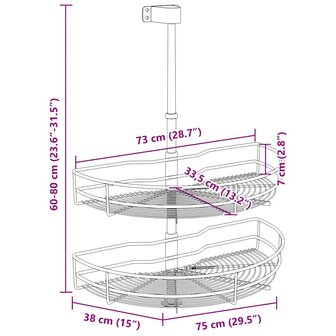 Draadmand keuken 2-laags 180 graden 75x38x80 cm zilverkleurig