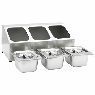 Gastronormbakkenhouder met 3 GN 1/6 bakken roestvrij staal