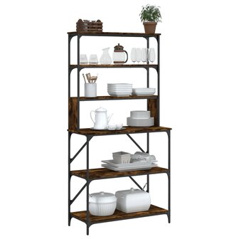 Bakkersrek 6-laags 90x40x180 cm bewerkt hout gerookt eikenkleur