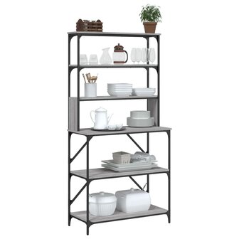 Bakkersrek 6-laags 90x40x180 cm bewerkt hout grijs sonoma eiken