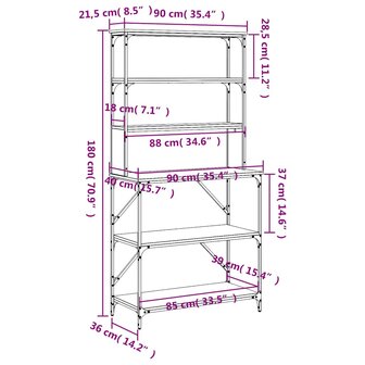 Bakkersrek 6-laags 90x40x180 cm bewerkt hout bruin eikenkleur