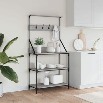 Bakkersrek met haken 4-laags bewerkt hout grijs sonoma eiken