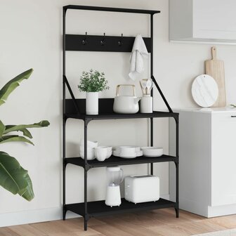 Bakkersrek met haken 4-laags bewerkt hout zwart