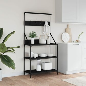 Bakkersrek met haken 4-laags bewerkt hout zwart