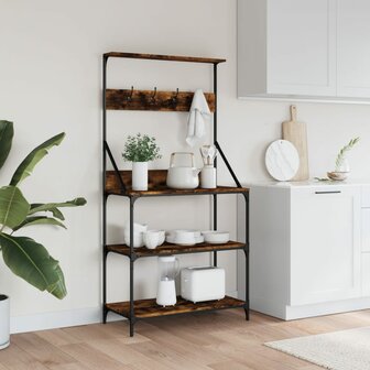 Bakkersrek met haken 4-laags bewerkt hout gerookt eikenkleurig
