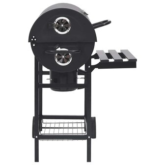 Barbecuevat met wielen en schappen 115x85x95 cm staal zwart