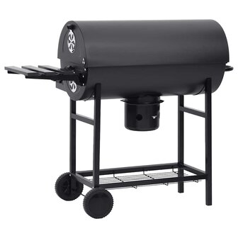 Barbecuevat met wielen en schappen 115x85x95 cm staal zwart