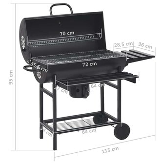 Barbecuevat met wielen en schappen 115x85x95 cm staal zwart