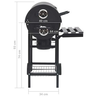 Barbecuevat met wielen en schappen 115x85x95 cm staal zwart