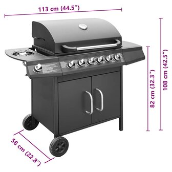 Gasbarbecue 6+1 kookzone zwart