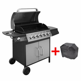 Gasbarbecue 6+1 kookzone zwart en zilver