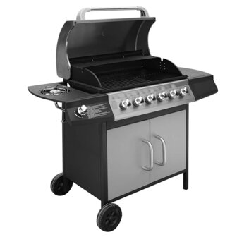 Gasbarbecue 6+1 kookzone zwart en zilver