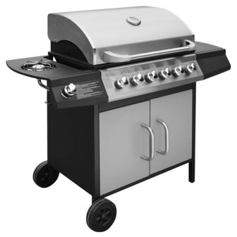 Gasbarbecue 6+1 kookzone zwart en zilver