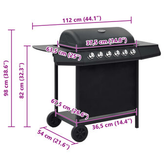 Gasbarbecue met 6 kookzones staal zwart
