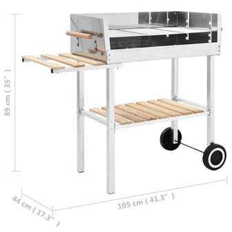 Trolleybarbecue met 2 schappen houtskool XXL roestvrij staal