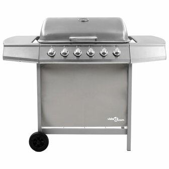 Gasbarbecue met 6 branders zilverkleurig