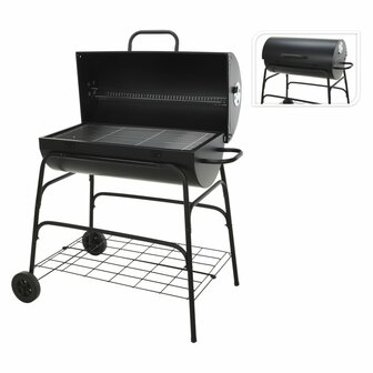 Houtskoolbarbecue op wielen cilindervormig