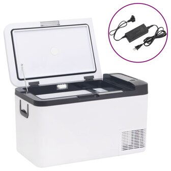Koelbox met handvat en adapter 25 L PP &amp; PE zwart en wit